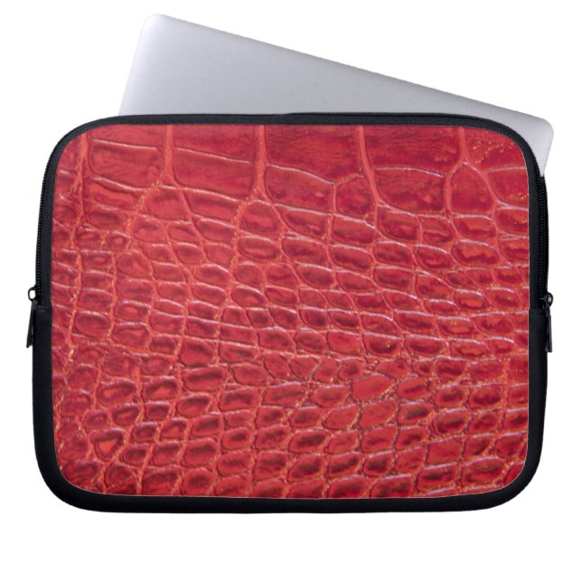 Faux red alligator, läder laptop sleeve (Framsidan)