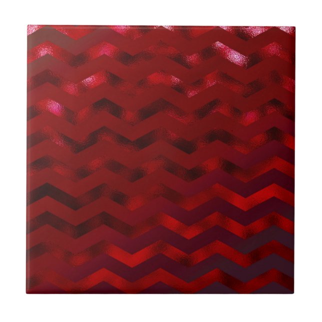 Faux Red Burgundy Black Foil Struktur Chevron Kakelplatta (Framsidan)