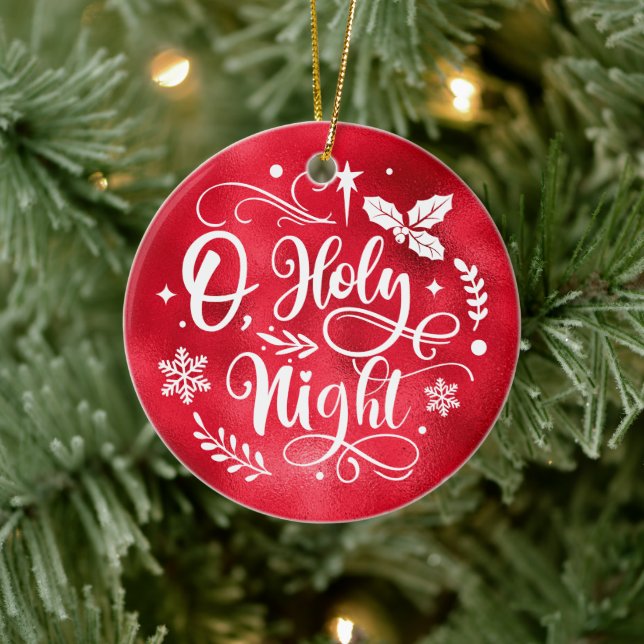 Faux Red Foil O Heliga Night Lettering Photo Julgransprydnad Keramik (Träd)