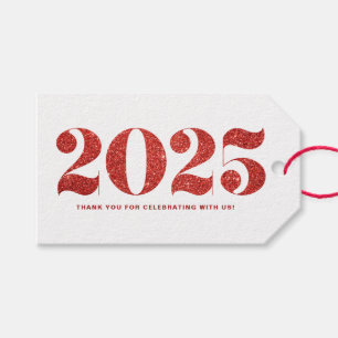 Faux Red Glitter 2024 Typography Gott nytt år Presentetikett