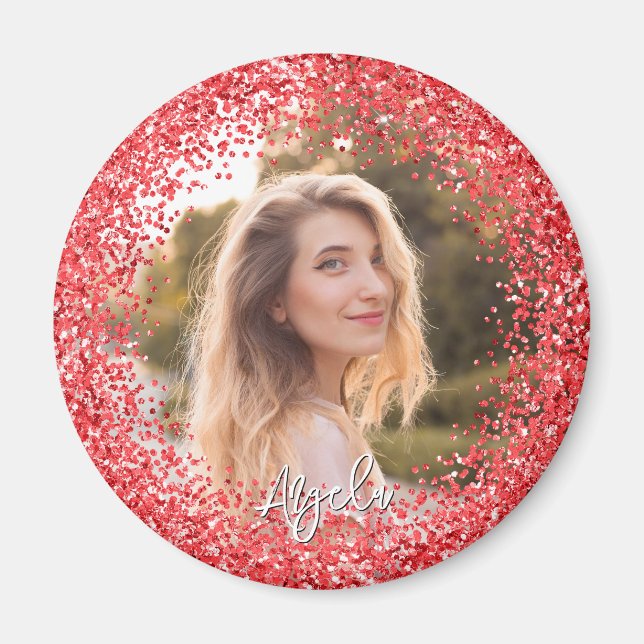 Faux Red Glitter Photo Magnet (Framsidan)