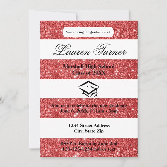 Faux Red Glitter Rand - Grad Announcement Inbjudningar (Framsida)