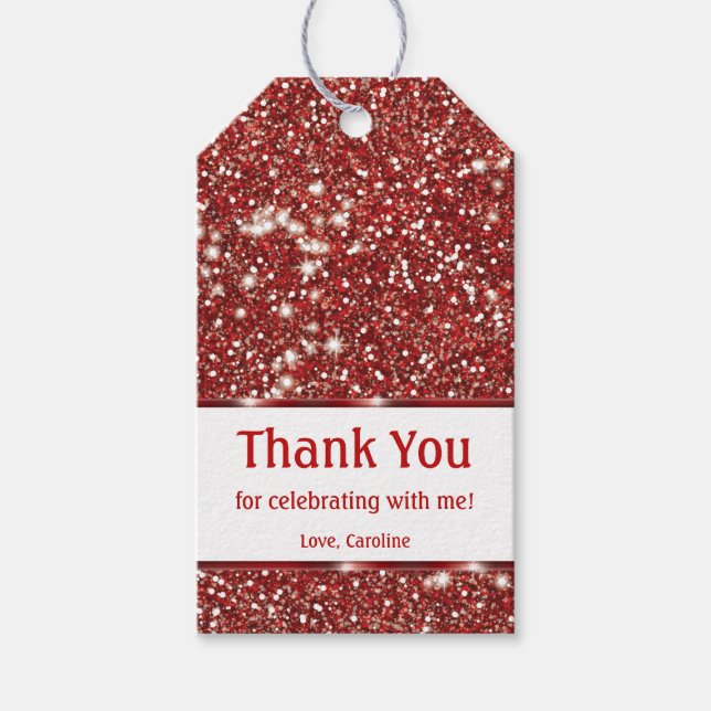 Faux Red Glitter Struktur liknar Tack Presentetikett (Framsidan)