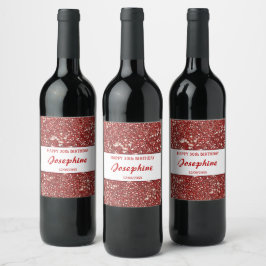 Faux Red Glitter Struktur utseende och Anpassnings Vinflaska Etikett