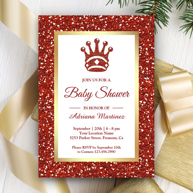 Faux Red Glitter Tiara Princess Baby Shower Inbjudningar (Skapare uppladdad)