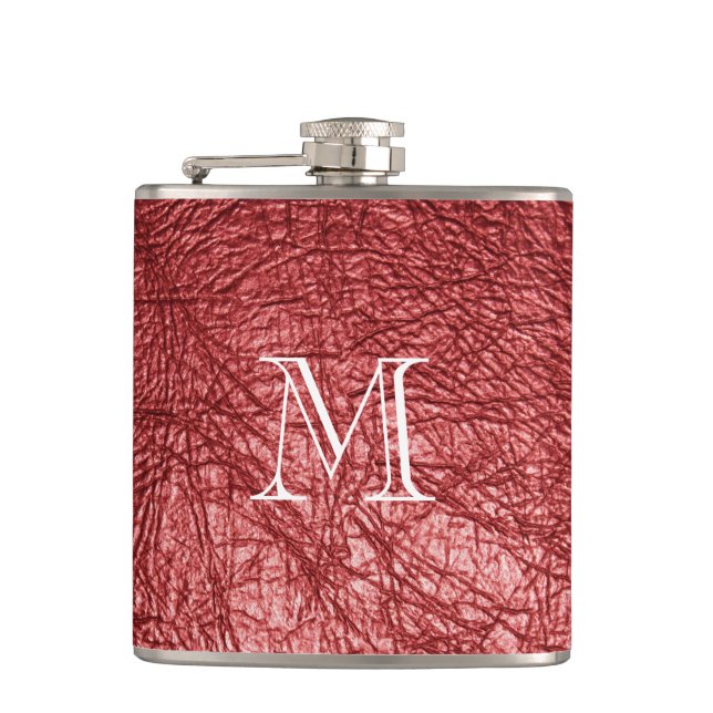 Faux Red Leather Monogram Stainless Steel-kolv Fickplunta (Framsidan)