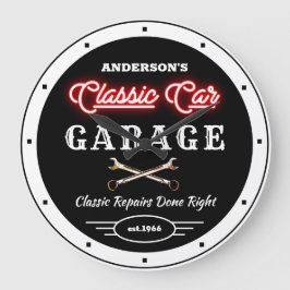Faux Red Neon Classic Car Garage any Namn    Stor Klocka
