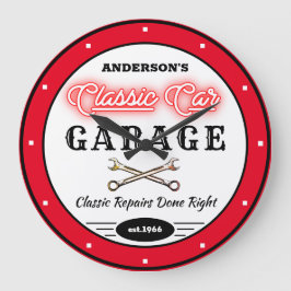 Faux Red Neon Classic Car Garage any Namn Stor Klocka