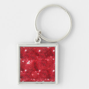 Faux Red Sequin Mönster Image Fyrkantig Silverfärgad Nyckelring