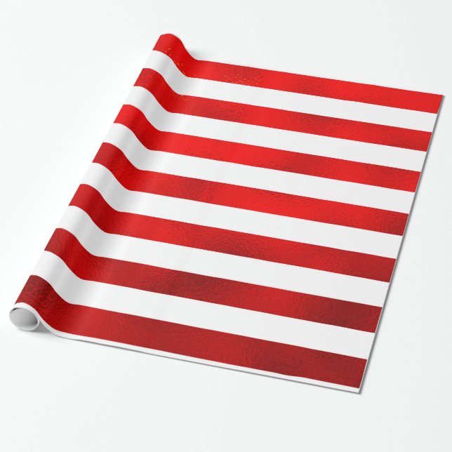 Faux Red White Vågrät Ränders ’Candy Rand’ Presentpapper (Utrullad)