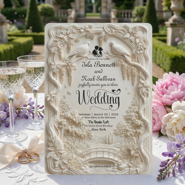 Faux Relief Carved Pastoral Birds Wedding Inbjudningar (Skapare uppladdad)