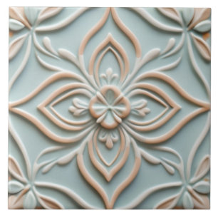 Faux Relief Mint Blue Flower Boho Blommigt Kakelplatta