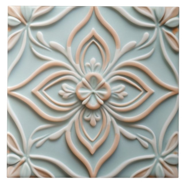 Faux Relief Mint Blue Flower Boho Blommigt Kakelplatta (Framsidan)