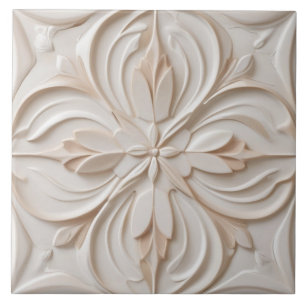 Faux Relief Pastel Beige & White Decorative Flower Kakelplatta