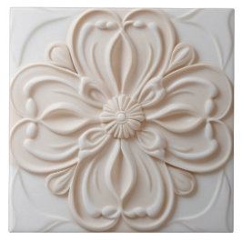 Faux Relief Pastel Beige & White Decorative Flower Kakelplatta