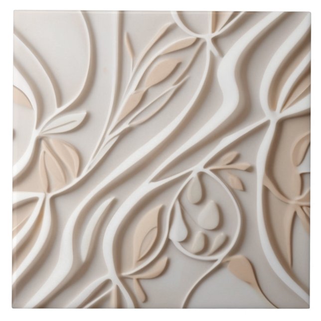 Faux Relief Pastel Beige & White Modern Abstrakt Kakelplatta (Framsidan)