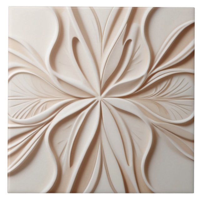 Faux Relief Pastel Beige & White Modern Abstrakt Kakelplatta (Framsidan)
