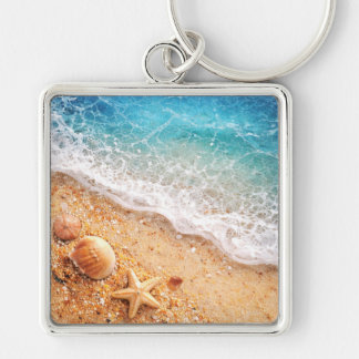 Faux resin ocean art key chain fyrkantig silverfärgad nyckelring