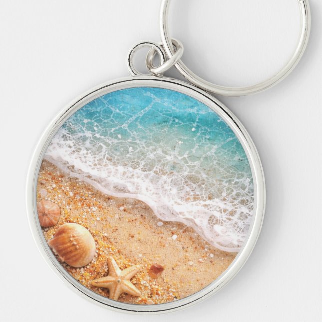 Faux resin ocean art key chain rund silverfärgad nyckelring (Framsidan)