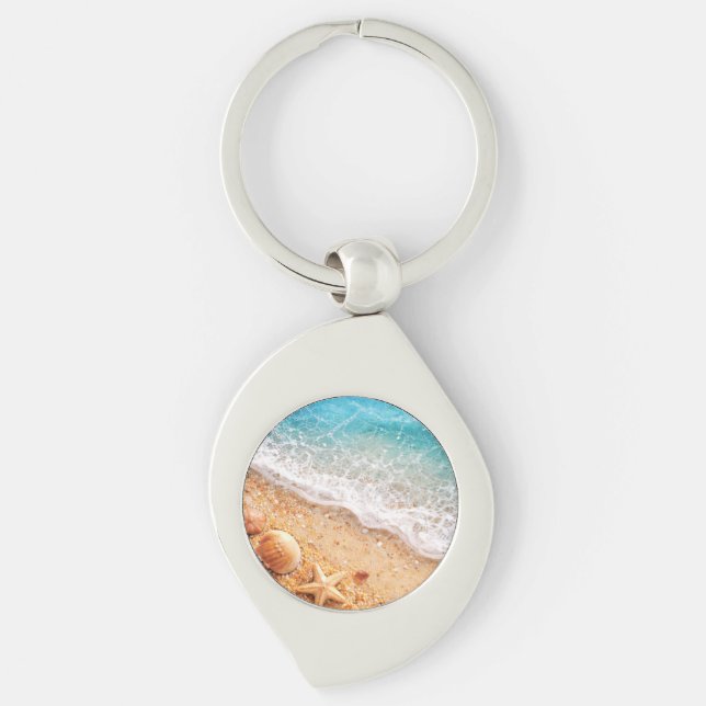 Faux resin ocean art key chain swirl silverfärgad nyckelring (Framsidan)