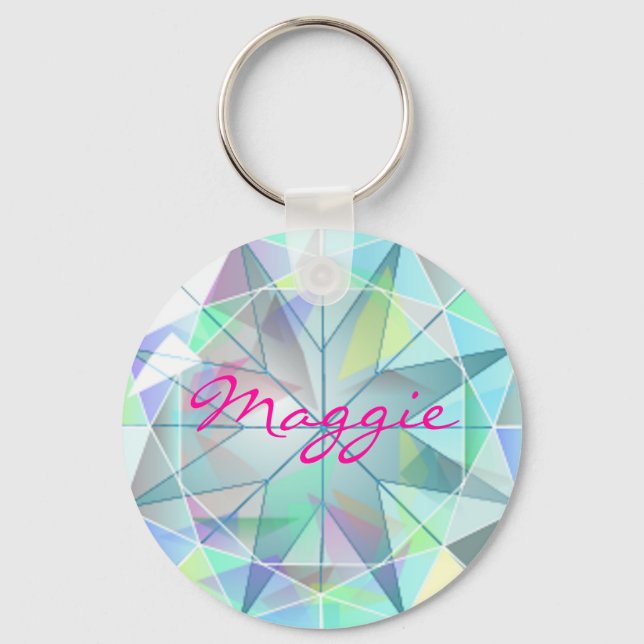 Faux Rhinestone Gemstone Bling Namn Keychain Nyckelring (Framsida)