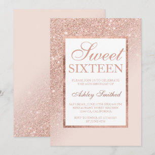 Faux ro glitter elegant chic guld Sweet 16 side Inbjudningar