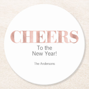 Faux Ro Gold Foil Cheers nyår Underlägg Papper Rund