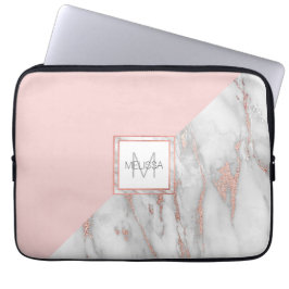 Faux Ro Gold Foil Marble Rosa MONOGRAM Laptop Fodral
