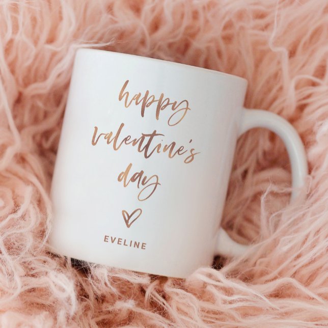 Faux Ro Guld | Avslappnad Script och Heart Valenti Kaffemugg (A simple and stylish Valentine's Day mug)