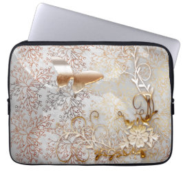 Faux Ro Guld blommigt  swirrl Butterfly Laptop Fodral