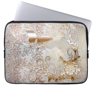 Faux Ro Guld blommigt swirrl Butterfly Laptop Fodral