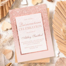 Faux ro guld elegant glitter chic Quinceañera Inbjudningar