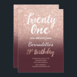 Faux ro guld faux glitter burgundy ombre 21st Bi Inbjudningar<br><div class="desc">Faux ro glitter på burgundi 21:a födelsedagen En modern 21:a födelsedag med modern,  originell och enkel inbjudan från Faux ro guld glitter och handskriven stil penseltypografi på ett helt anpassade färg bakgrunden. Om du behöver ändra och anpassa text,  tveka inte att kontakta mig!</div>