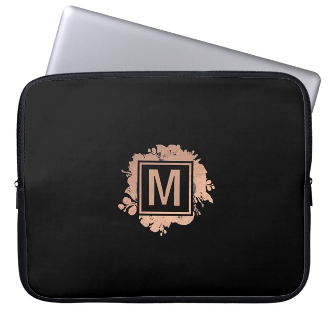 Faux ro guld foil blommigt deca monogram laptop fodral (Framsidan)