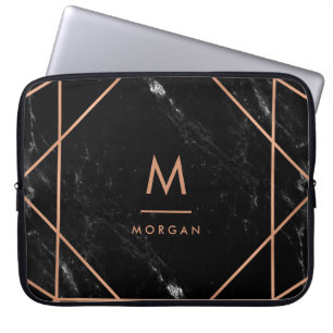 Faux Ro Guld Geometric Black Marble Titta Laptop Sleeve