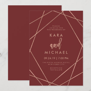 Faux Ro Guld Geometric Burgundy Bröllop Inbjudningar