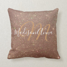 Faux Ro Guld Glitter 3 med Monogram och Namn Kudde