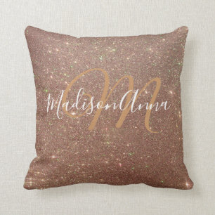 Faux Ro Guld Glitter 3 med Monogram och Namn Kudde