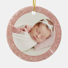 Faux Ro Guld Glitter Baby, första julfoto Julgransprydnad Keramik