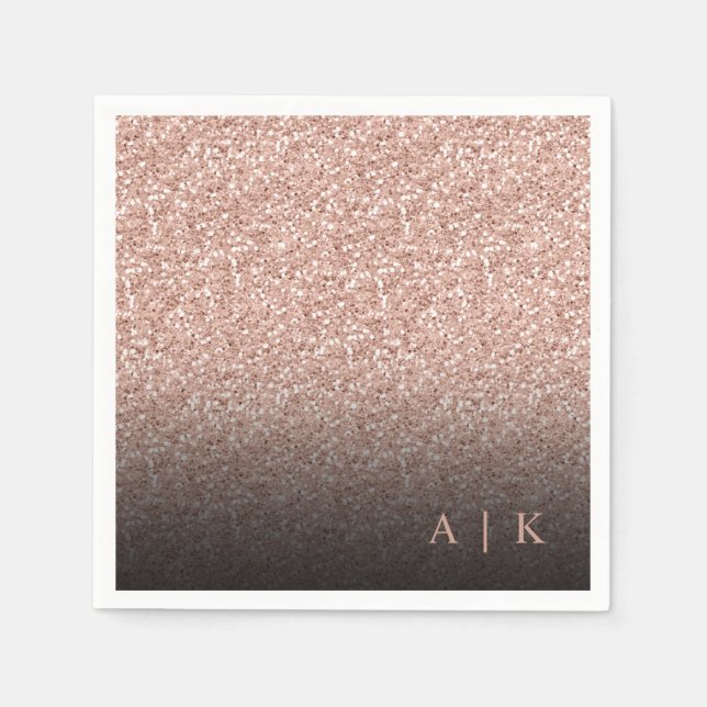 Faux Ro Guld Glitter Black Monogram Bröllop Pappersservett (Framsidan)