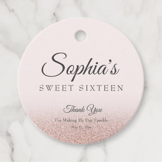 Faux ro guld glitter elegant chic  Sweet 16 rosa Gåvor Etiketter (Framsida)