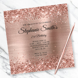 Faux Ro Guld Glitter Foil Monogram 21:a födelsedag Inbjudningar