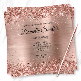 Faux Ro Guld Glitter Foil Monogram 50:e födelsedag Inbjudningar
