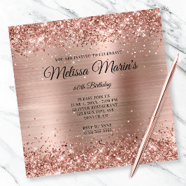 Faux Ro Guld Glitter Foil Monogram 60:e födelsedag Inbjudningar