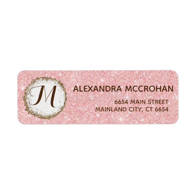 Faux Ro Guld Glitter Foil Rosa Returadress Etikett (Framsidan)