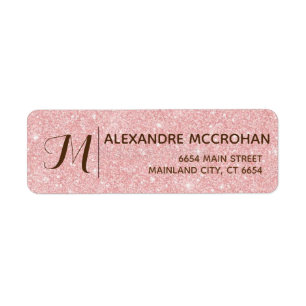 Faux Ro Guld Glitter Foil Rosa Returadress Etikett