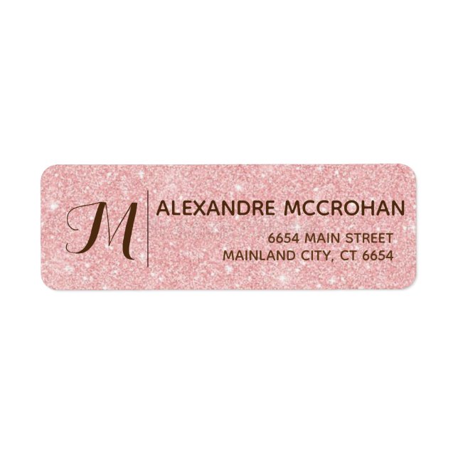 Faux Ro Guld Glitter Foil Rosa Returadress Etikett (Framsidan)