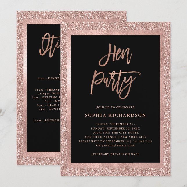 Faux Ro Guld Glitter | Hen Party med Irland Inbjudningar (Fram/baksida)