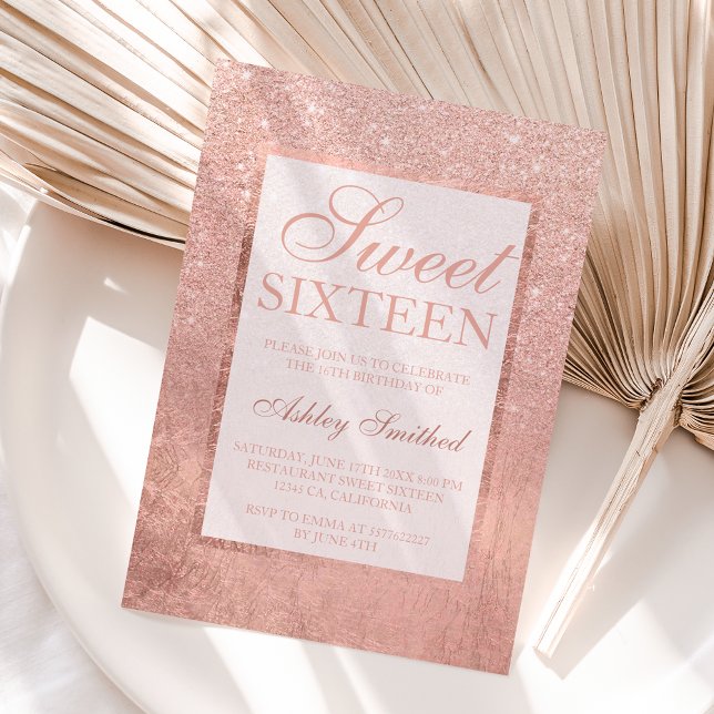 Faux ro guld glitter löv elegant chic Sweet 16 Inbjudningar (Skapare uppladdad)