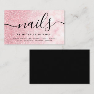 Faux Ro Guld Glitter Marble Nagel Black Visitkort